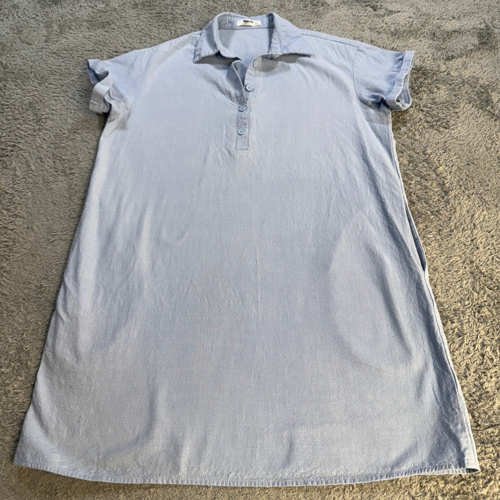 Zeagoo Womens Shirt Dress S Light Blue Cotton Short Sleeve Pockets